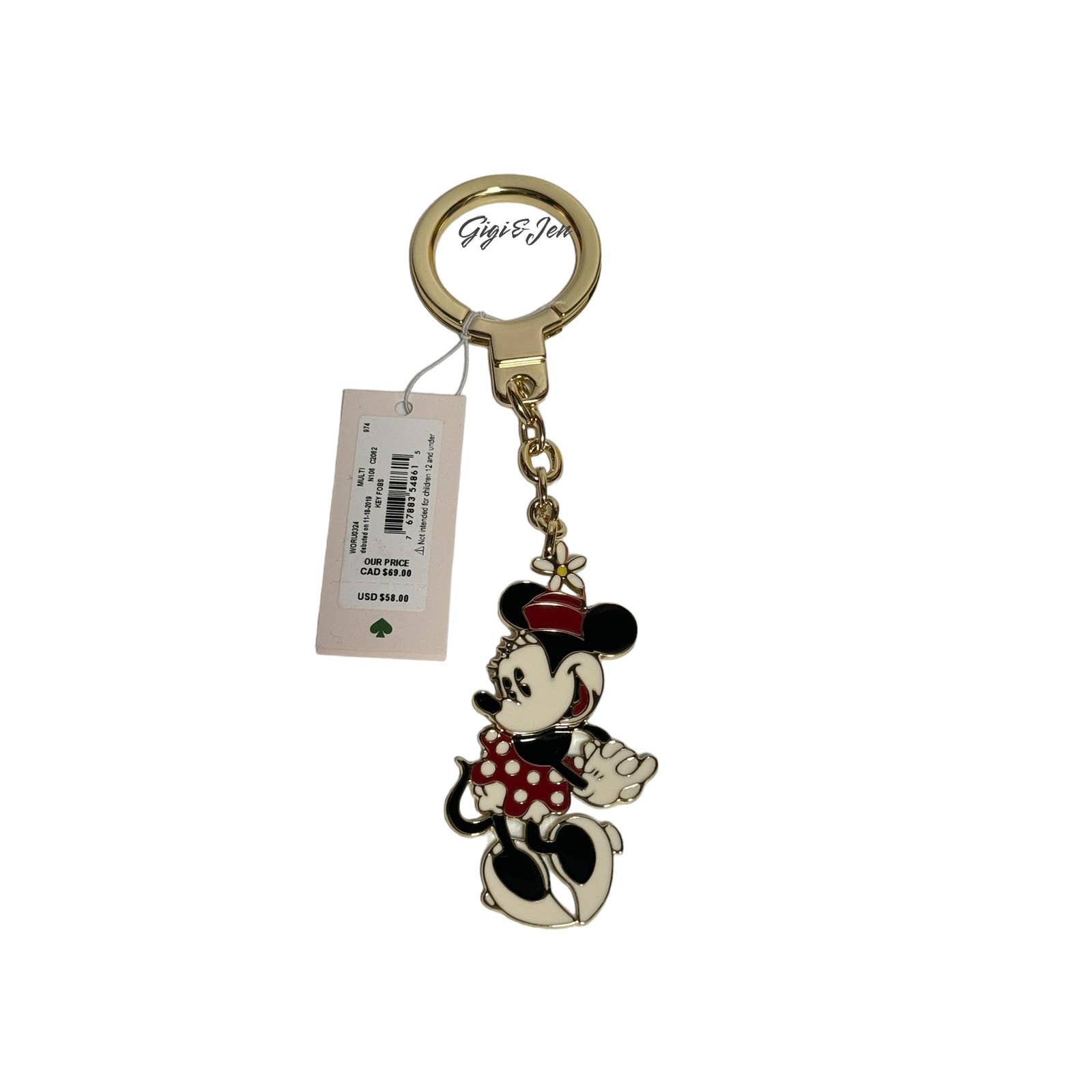 Kate Spade X Disney Minnie Mouse Keychain key Ring Red Gold Black Bag Charm