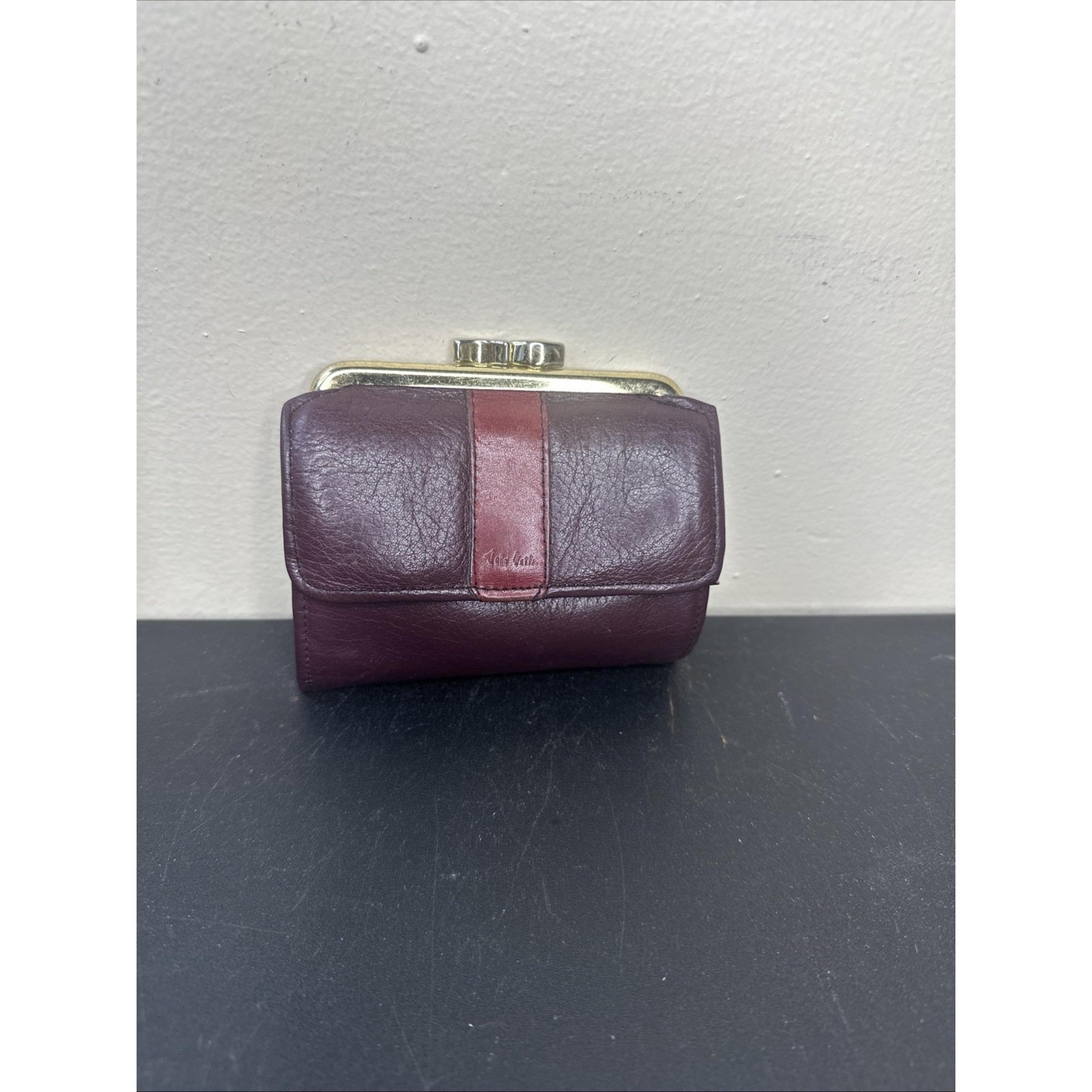 Vintage John Weitz Burgundy Leather Wallet Coin Purse Snap Closure Made In Italy
