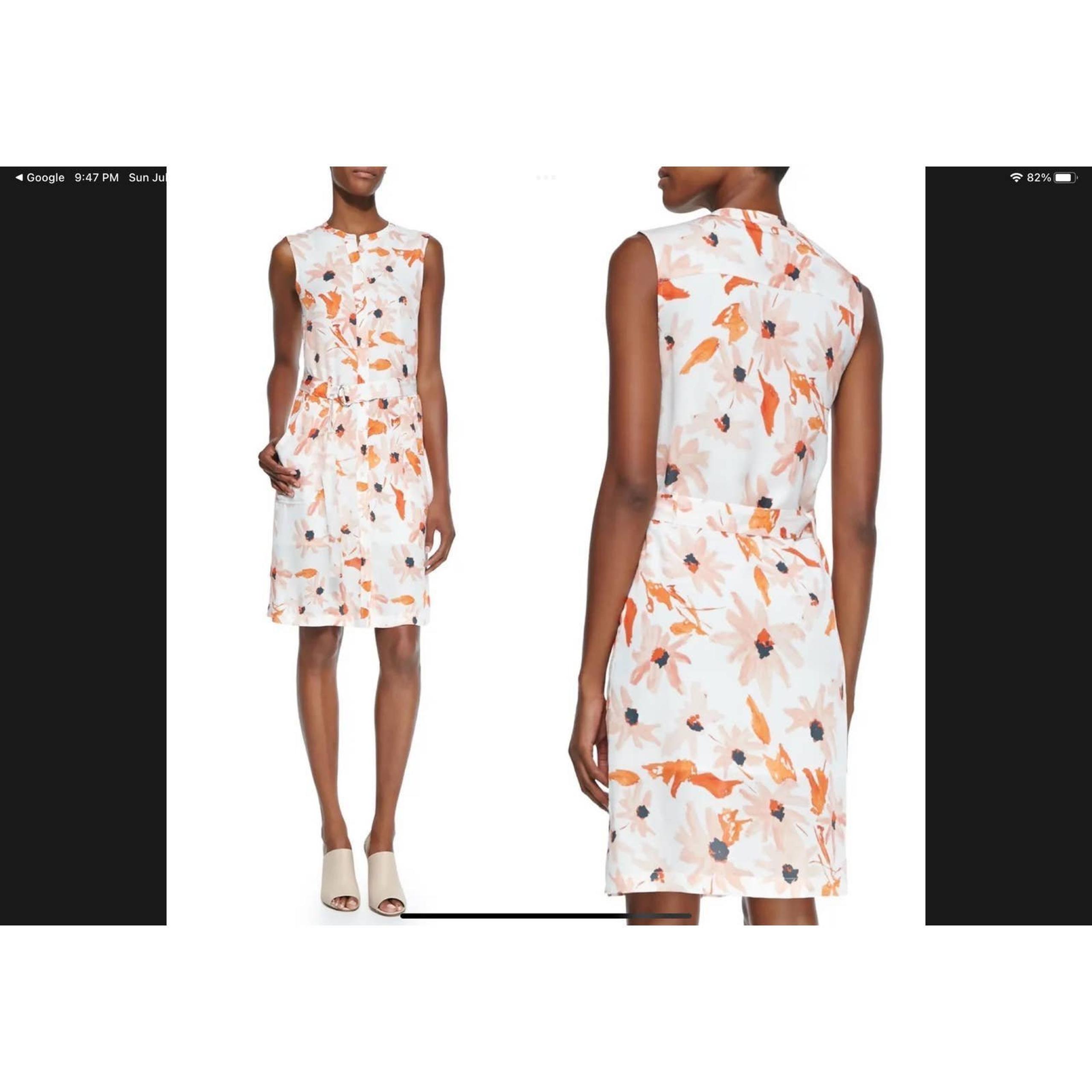 THEORY Linigole Floral-Printed belted Dress in size 4 sleeveless button front