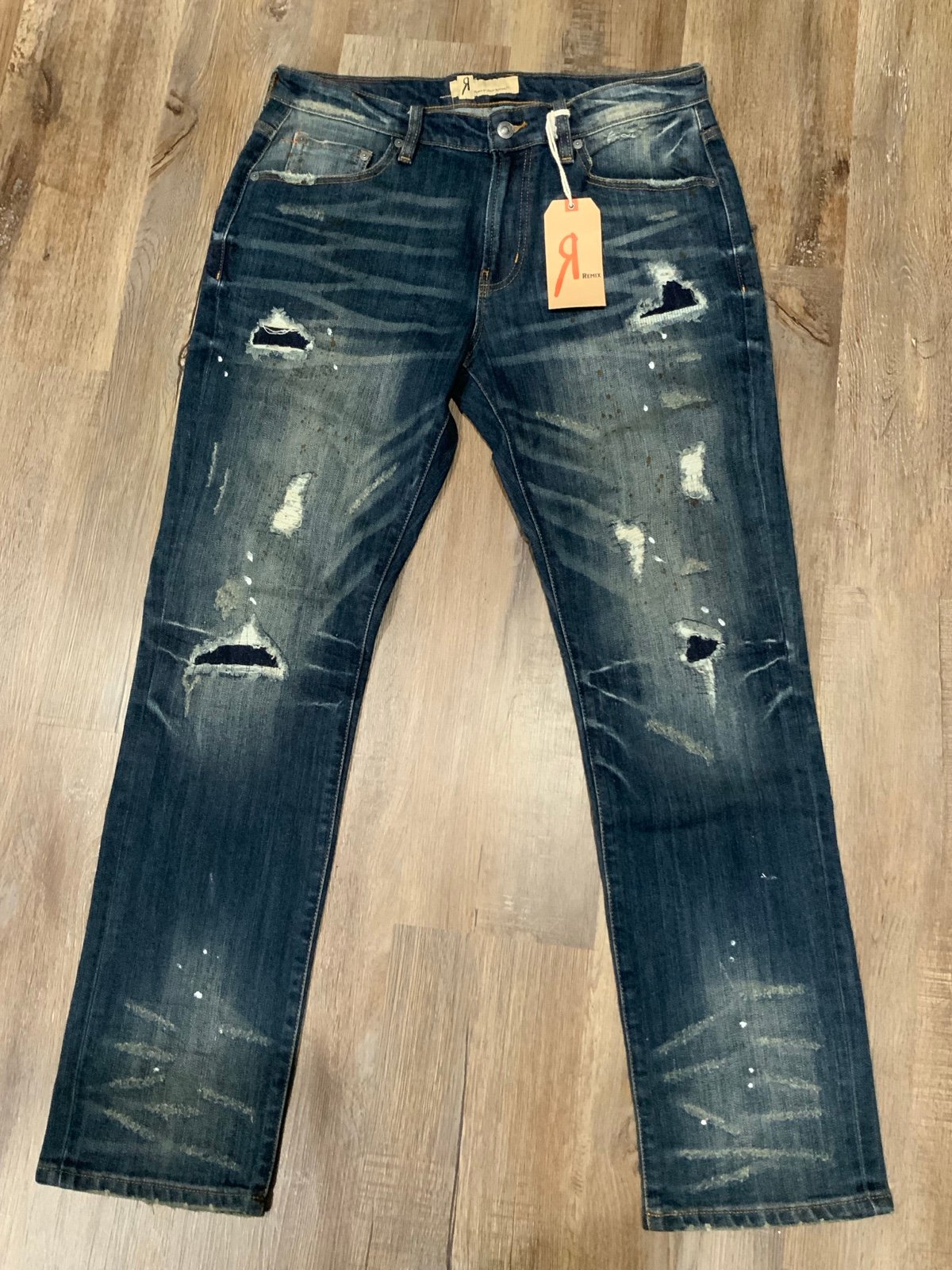 Remix By Rock Revival Men.s Jeans Destroyed Slim Straight Stretch Jean Sz 33x31