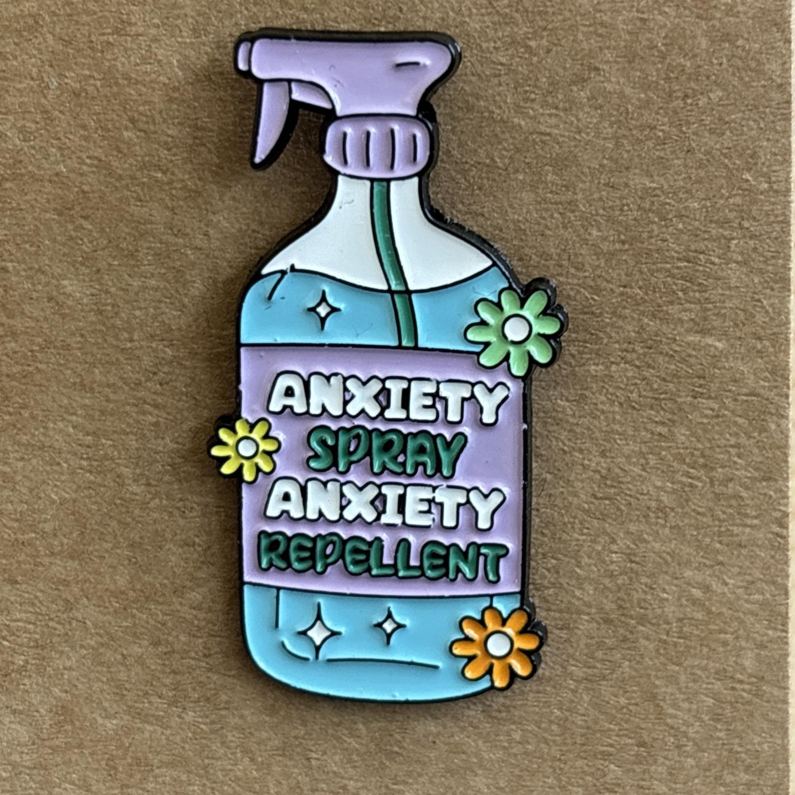Anxiety Spray repellent Pin Badge Spray Bottle Enamel Funny Humour Pin Brooch