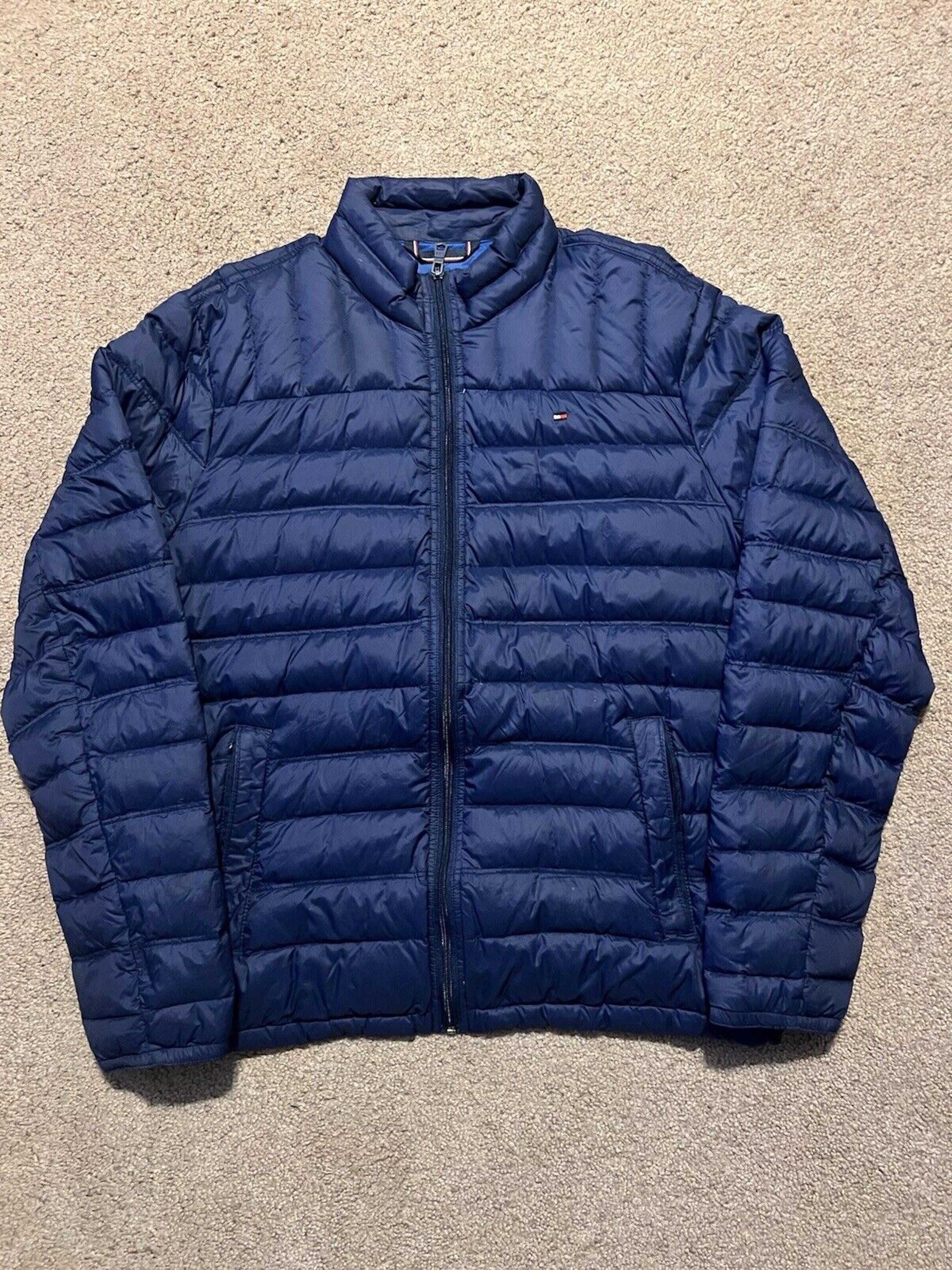 Men’s Heavyweight Tommy Hilfiger Black Puffer Jacket Size Large Winter Coat VT
