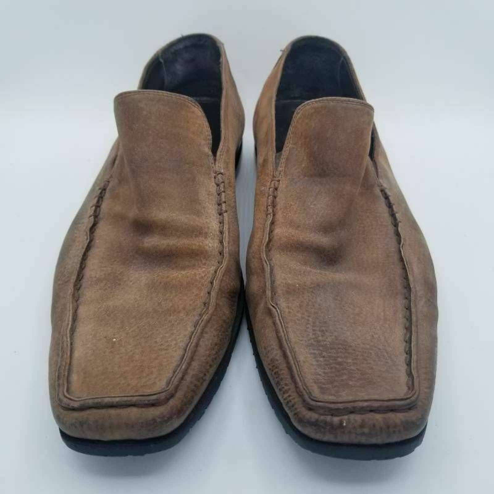Faconnable Mens Loafers Shoes Brown Leather Slip-On Square Moc Toe Italy 12