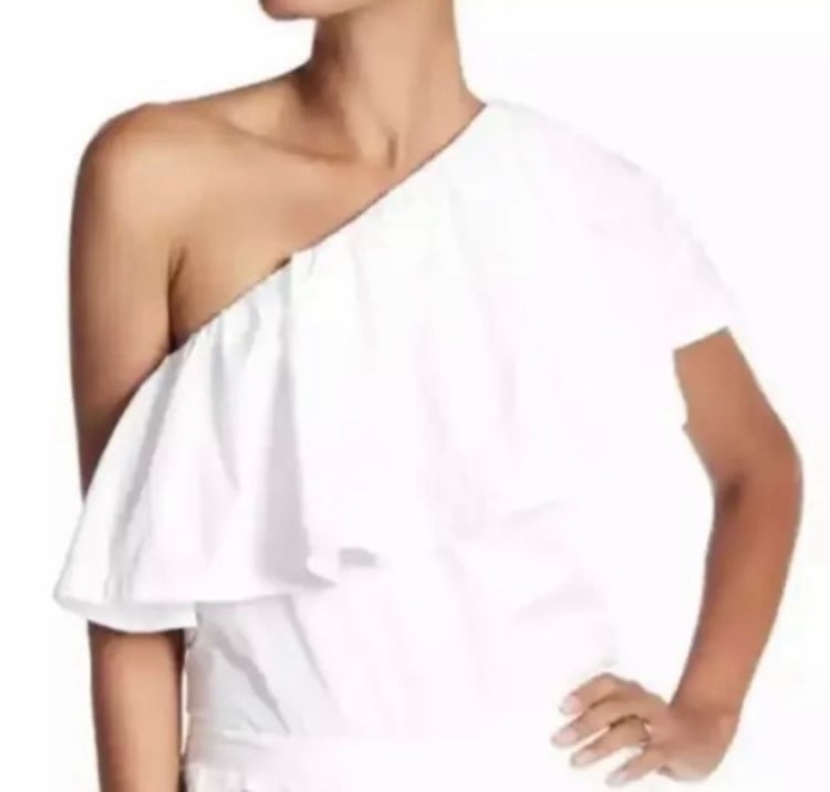 TRINA TURK “MAYREAU” One-Shoulder Top, MEDIUM, White, Elastic Around Neck, NWT