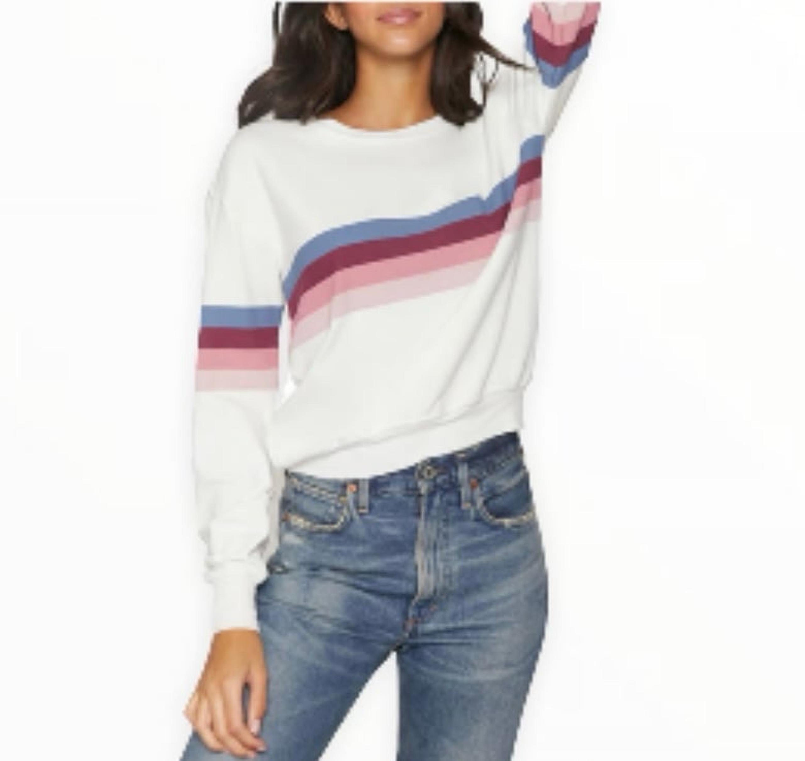 Spiritual Gangster Stiped Savasana Women’s White Crewneck Sweater Size Small