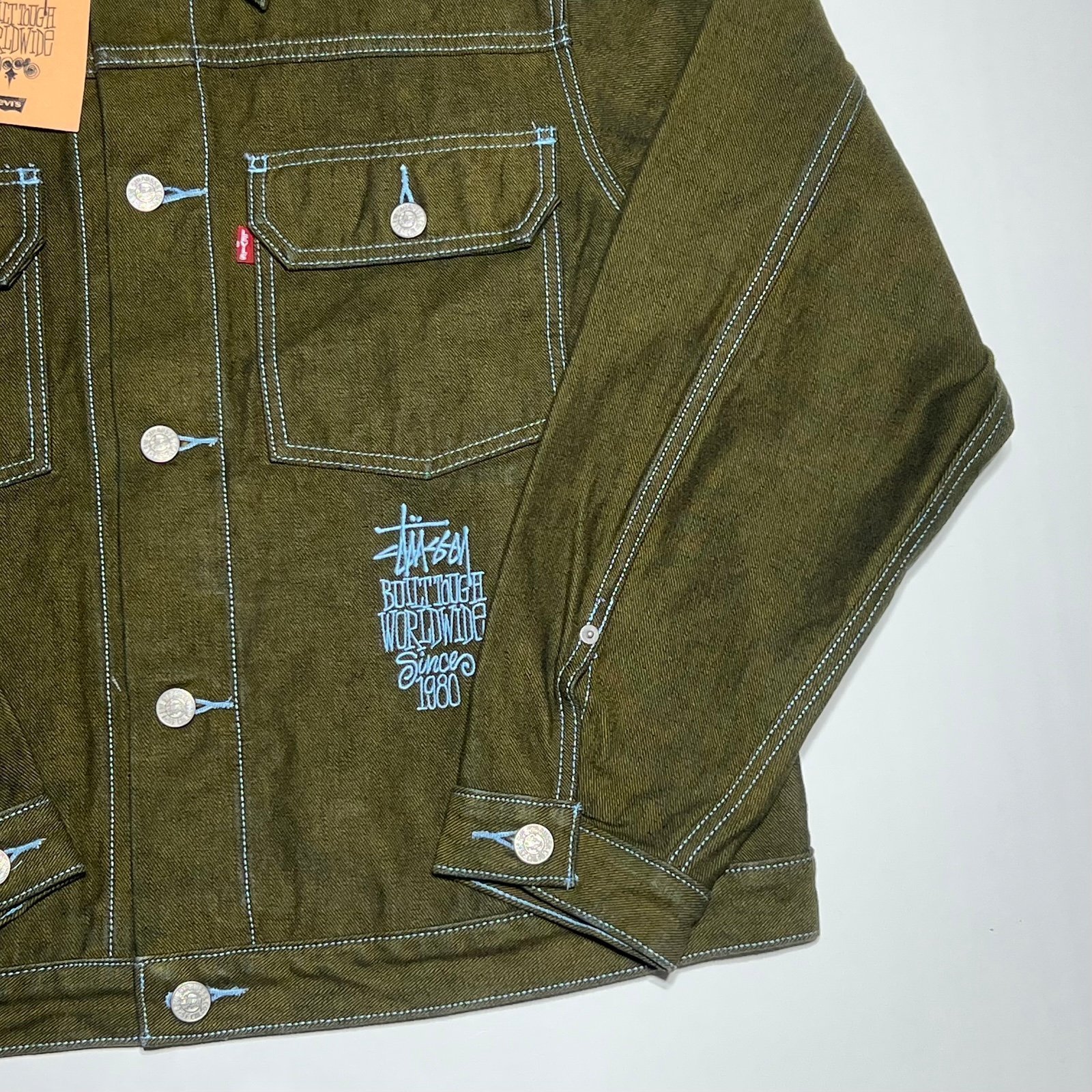 Stüssy Levi's Crispy Rinse Trucker Jacket Green/Blue Size