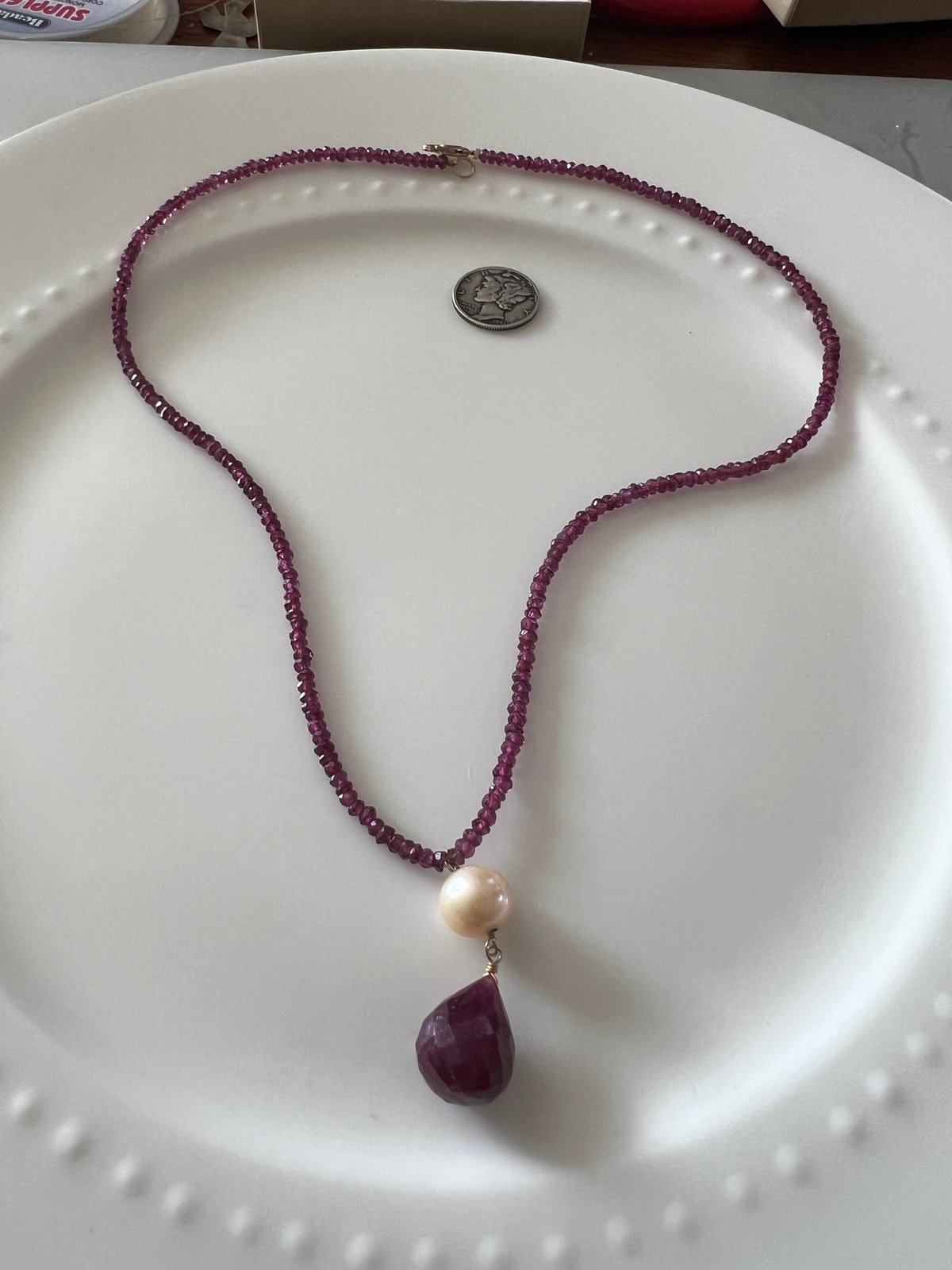 14k Garnet, Ruby and Pearl Necklace