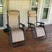 Set of 2 Adjustable Zero Gravity Lounge Chair Recliners w/Cup Holders Tan