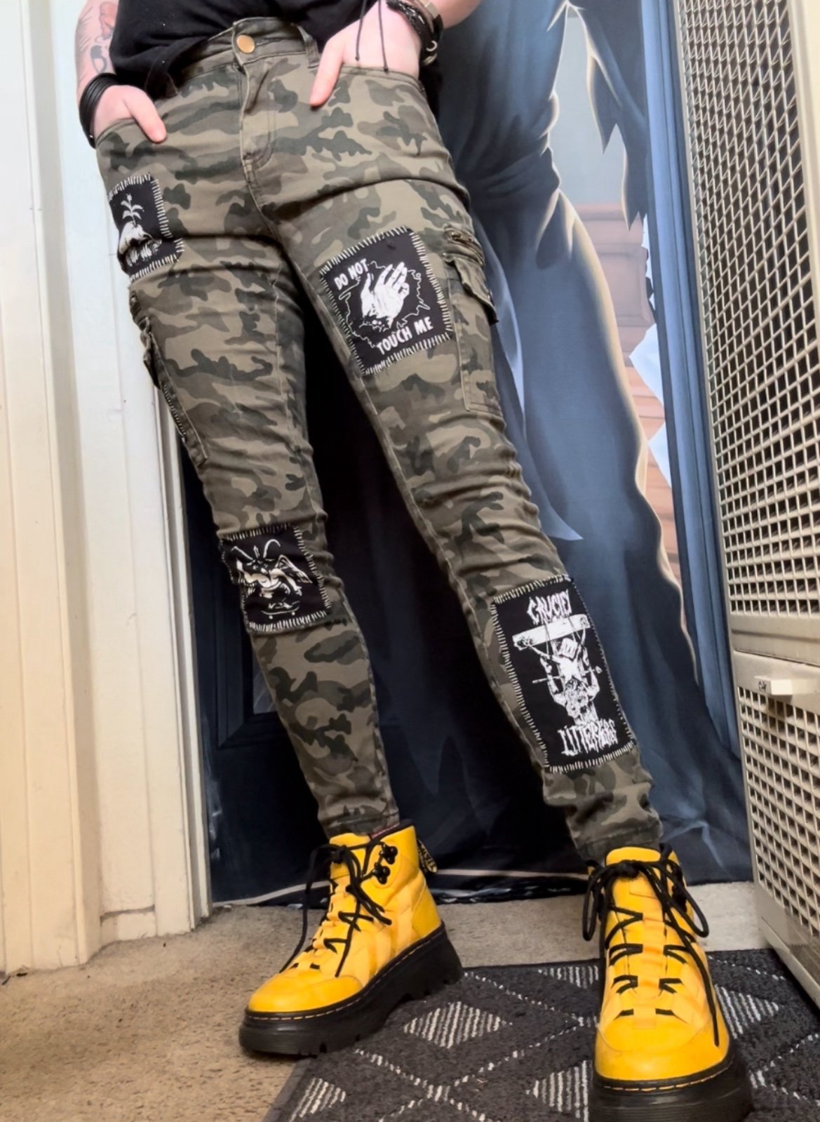 Camouflage Cargo Pants with custom Hand Stitched Patches
