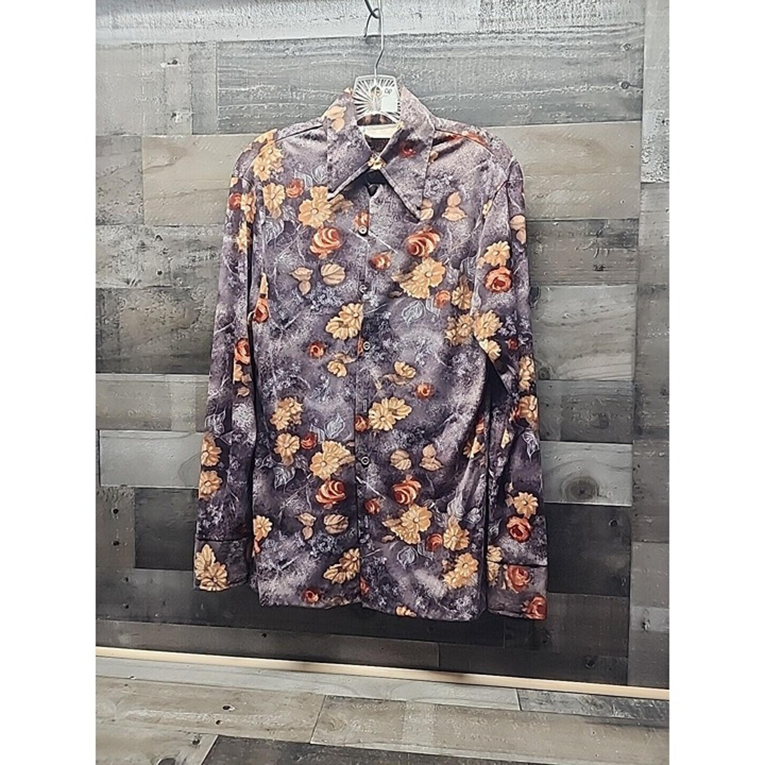 men's vintage disco shirt floral long sleeve sz Medium
