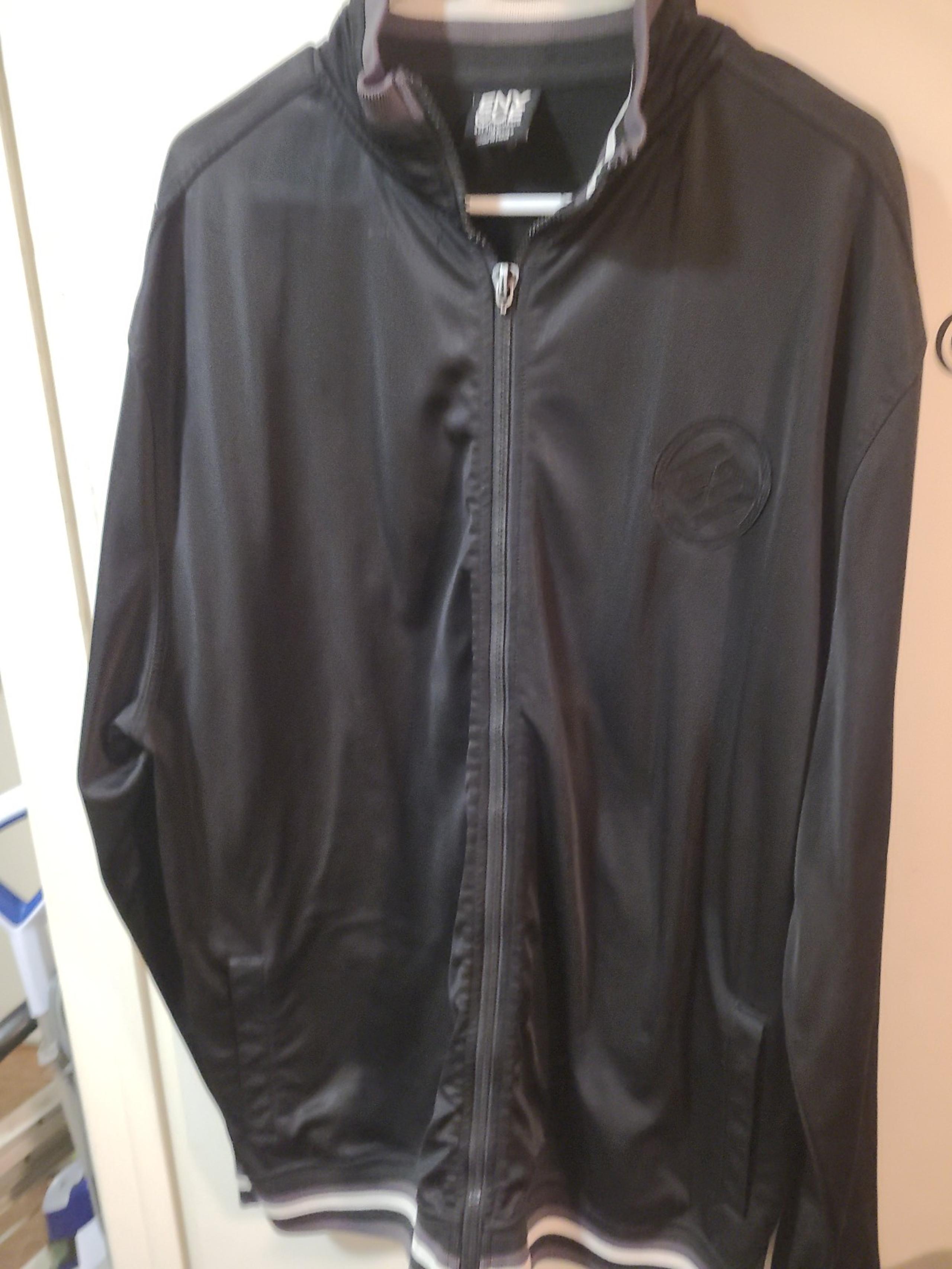 Vintage Enyce Black & Gray Striped Full Zip Up Track Jacket Size XXL.