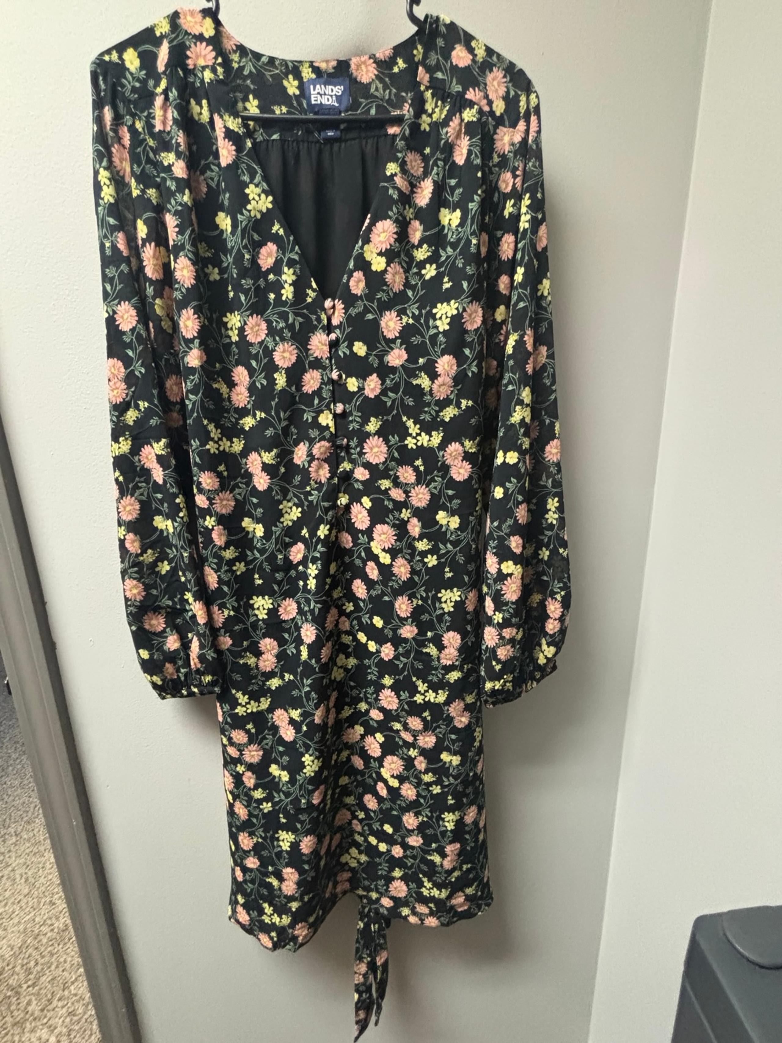 Black, Flowered, Belted Dress