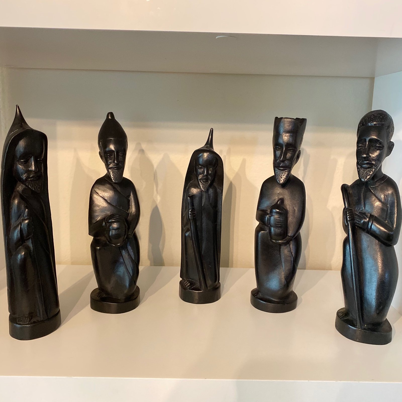 Hand carved African style wooden nativity 5 piece set vintage collectibles