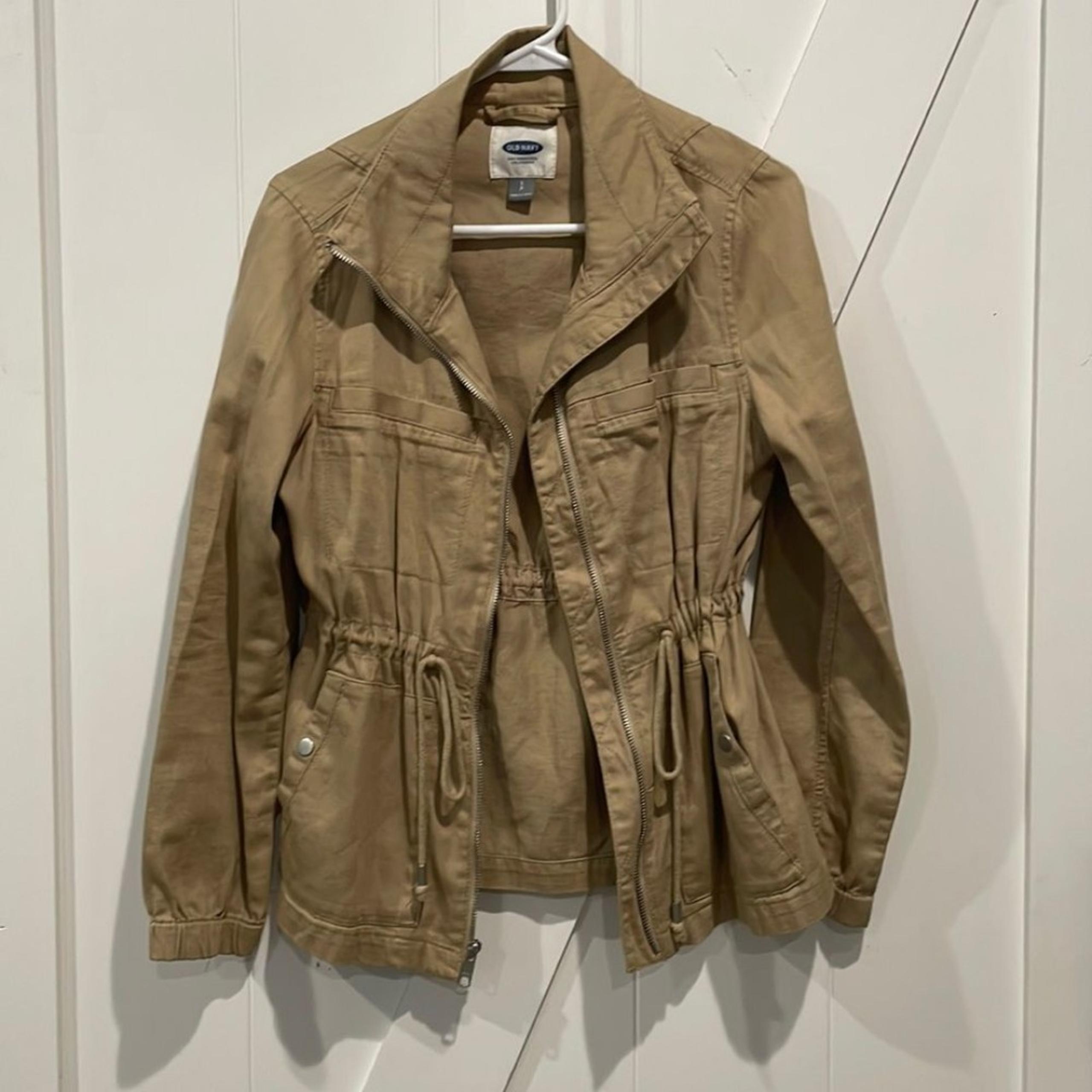 Women's Old Navy Light Brown Utility Cargo Military Jacket Size Small Tie Waist