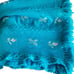 Vintage Knit Cross Stitch Floral Blue Fringe Hem Throw Blanket