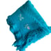 Vintage Knit Cross Stitch Floral Blue Fringe Hem Throw Blanket