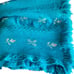 Vintage Knit Cross Stitch Floral Blue Fringe Hem Throw Blanket