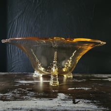 Large Vintage Heisey Empress Sahara Yellow 11 Heraldic Dolphin Footed Bowl