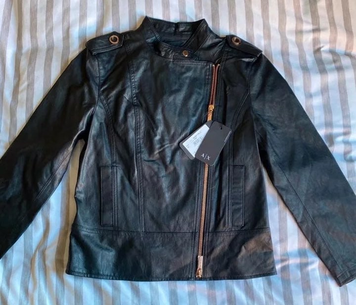 Armani exchange leather black jacket XS
