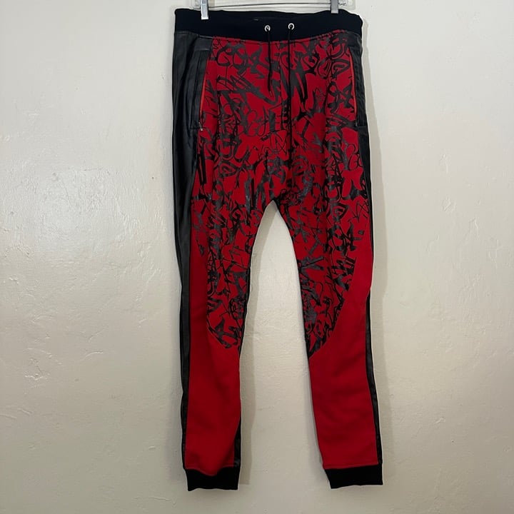 Royal Blue Vegan Leather Graffiti Sweatpants XL Gently worn