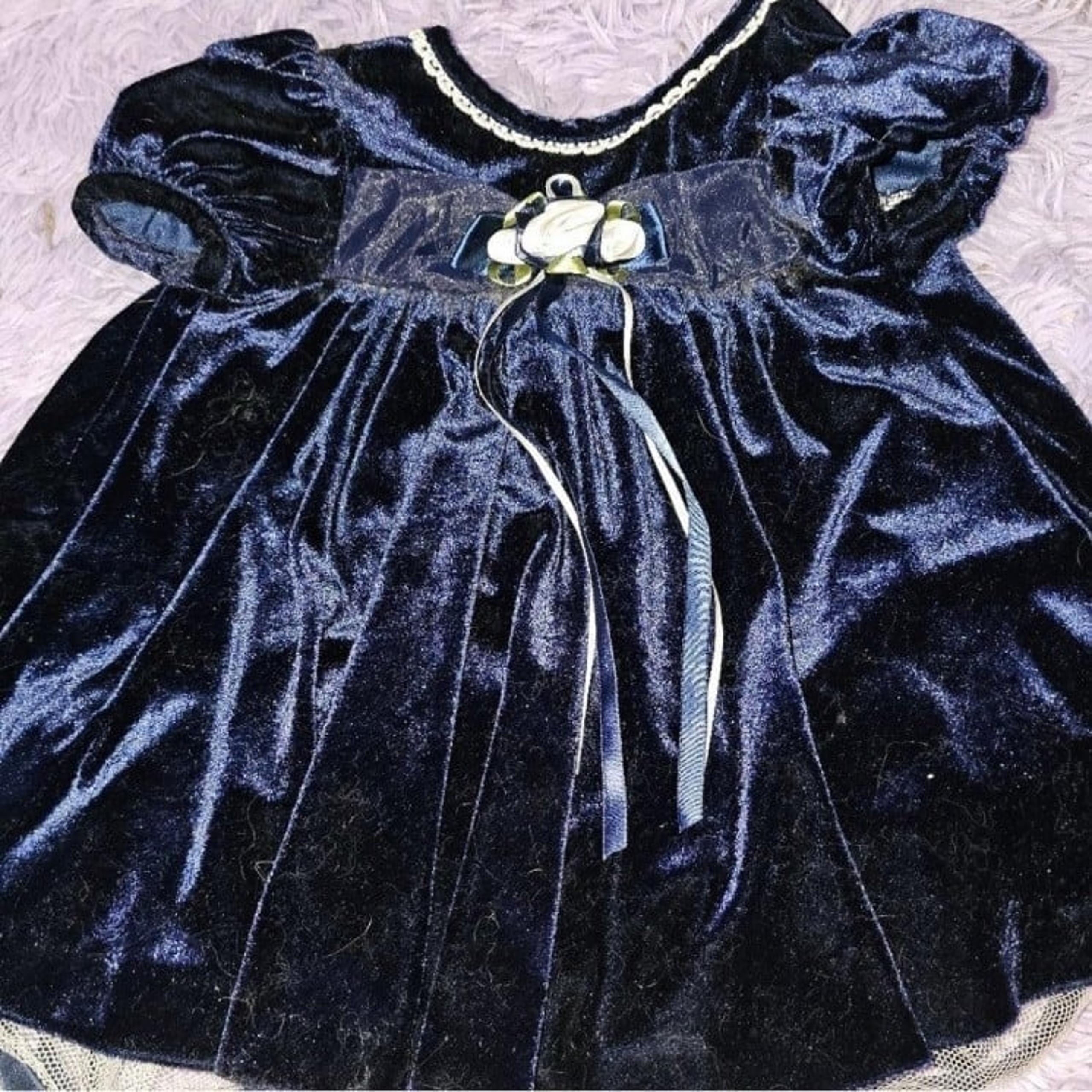 Navy velvet party dress with tulle