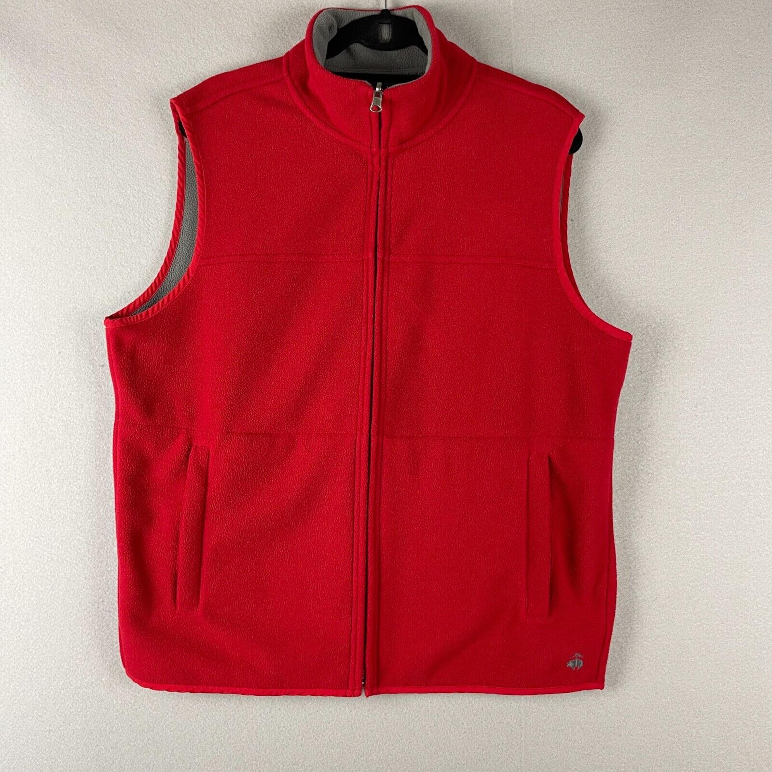 Brooks Brothers 346 Reversible Fleece Vest Mens Large Red Gray Full Zip Pockets
