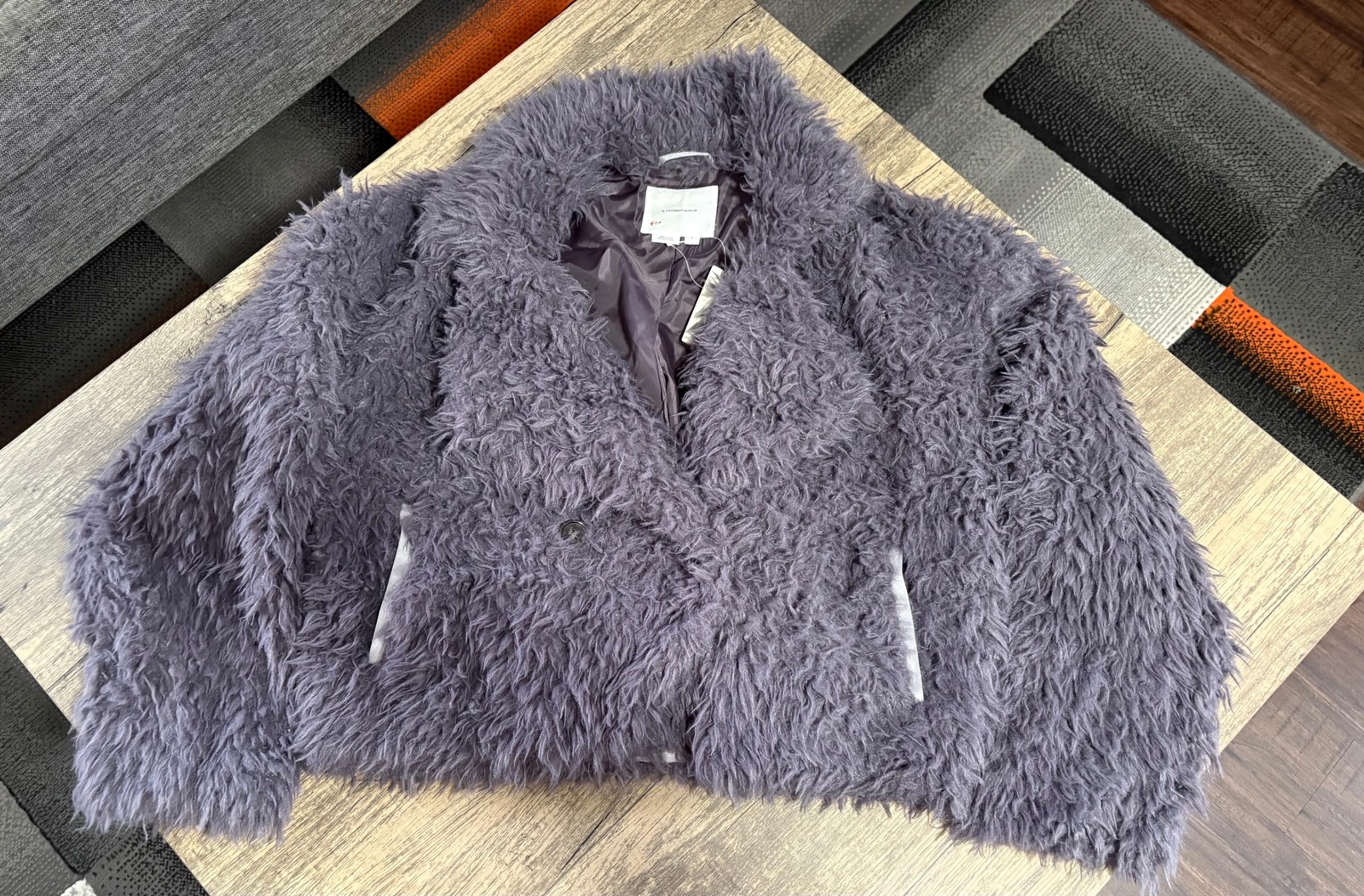 Anthropologie purple-grey faux fur jacket | size  S