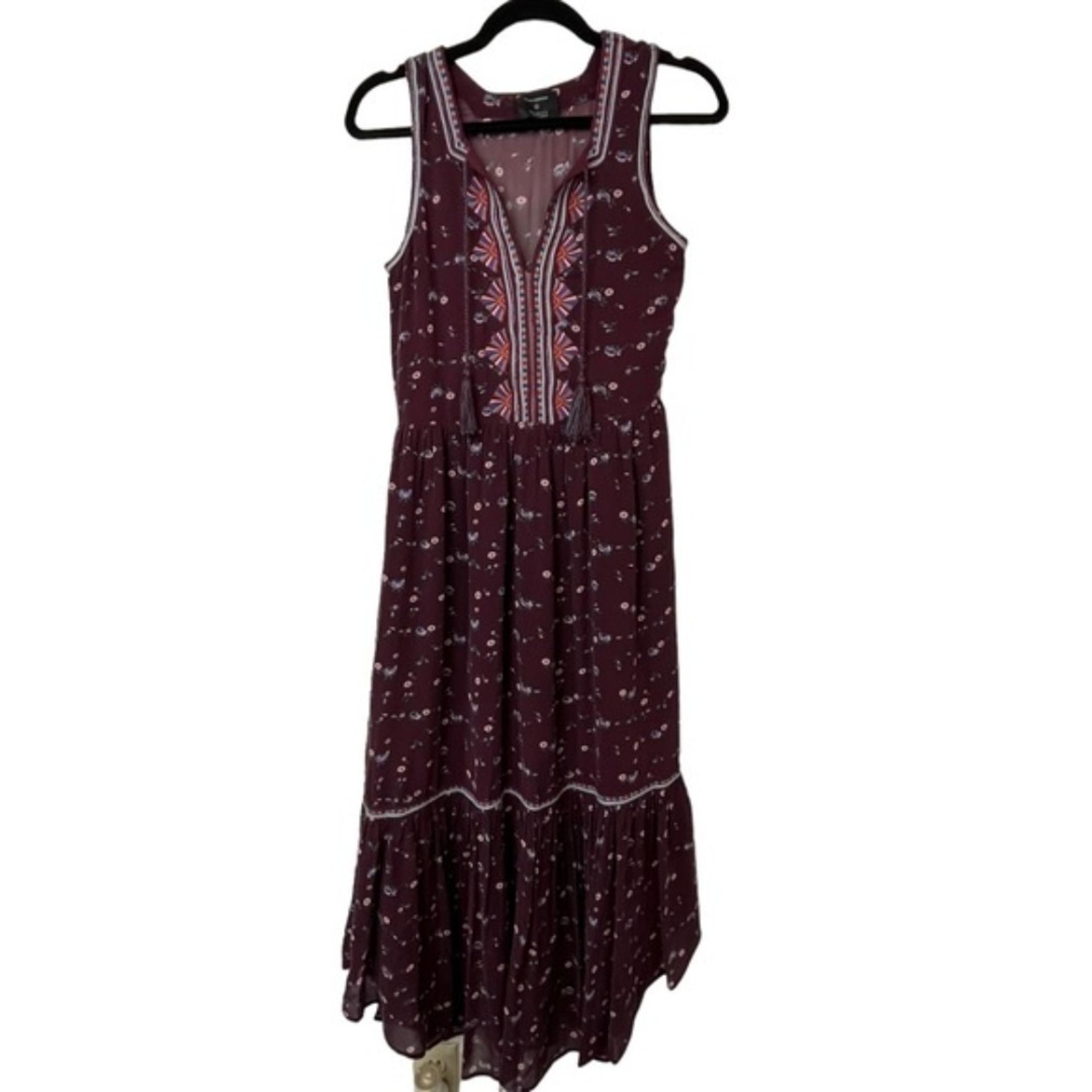 Ulla Johnson Silk Leena Floral Embroidered Burgundy Midi Dress Size 0 Women