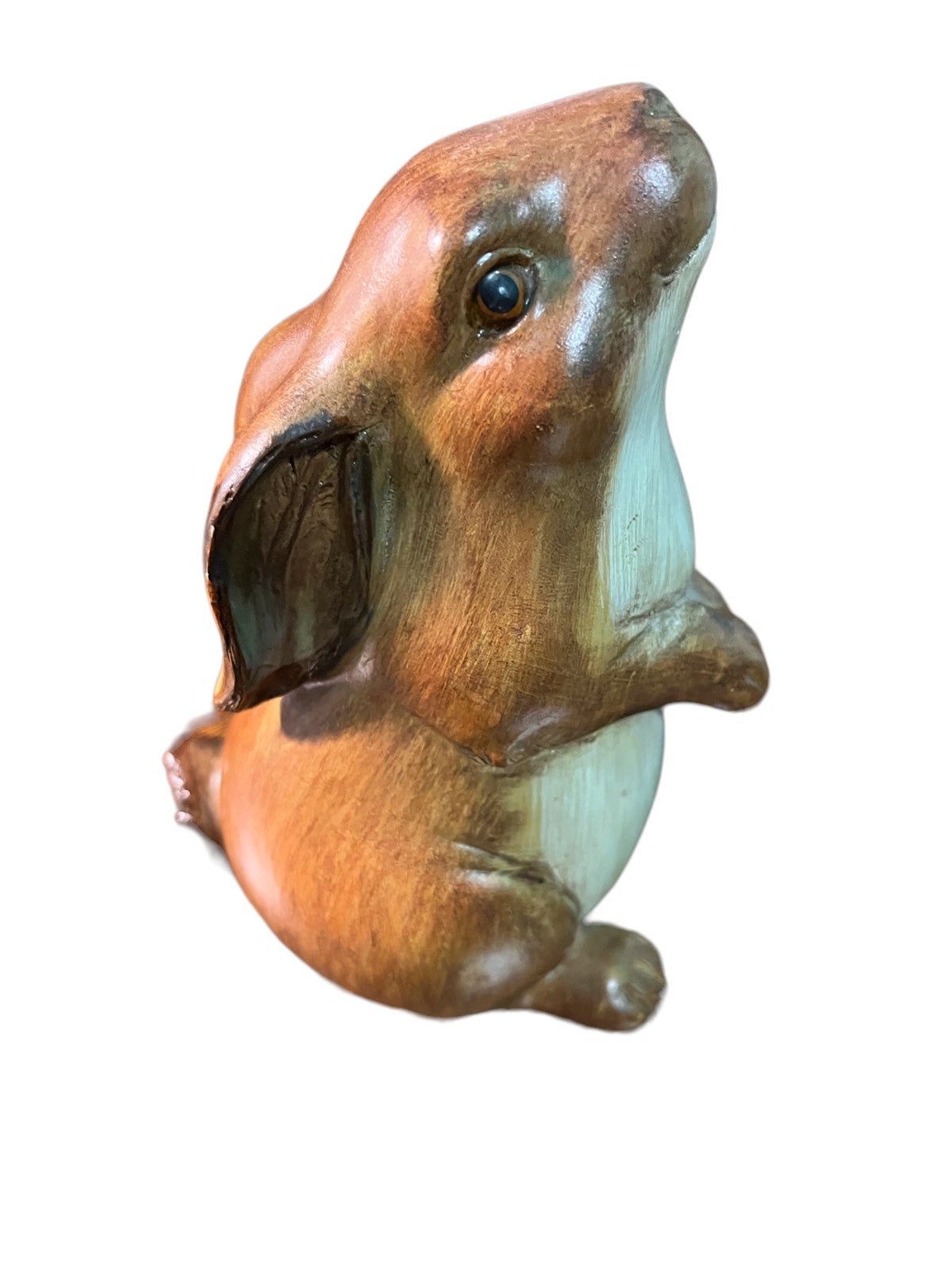 VINTAGE WOOD CARVED BUNNY RABBIT SCULPTURE FIGURINE 6” TALL