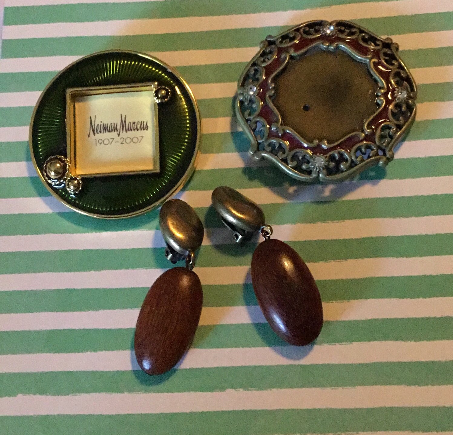 Lot of two Jay Strongwater frames and a pair of clip on earrings