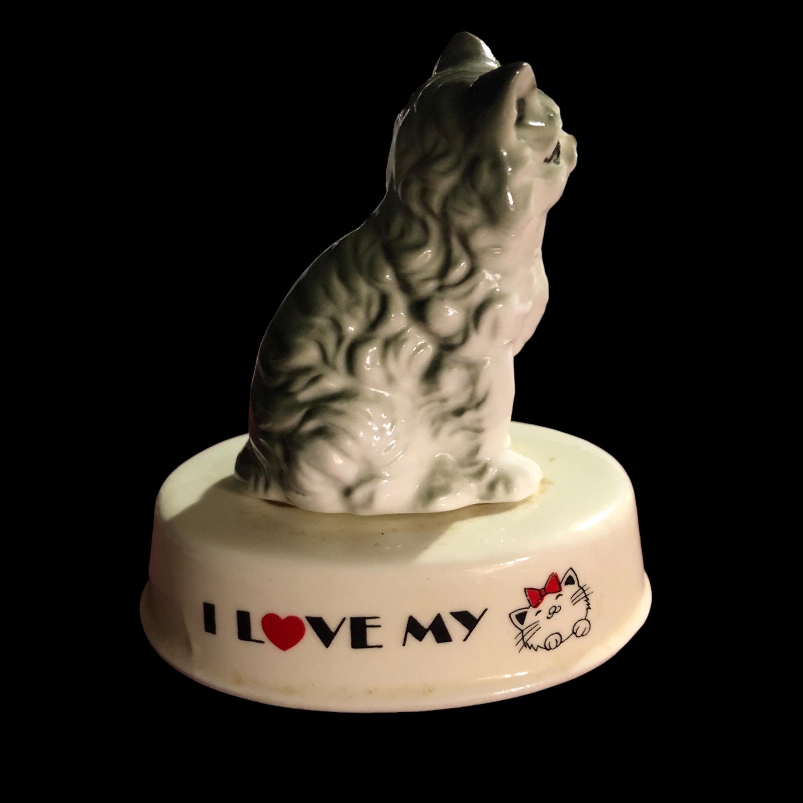 Vintage Fine Bone China “I Love My Cat” Porcelain Figurine, Kitty, Kitten 3 1/2”
