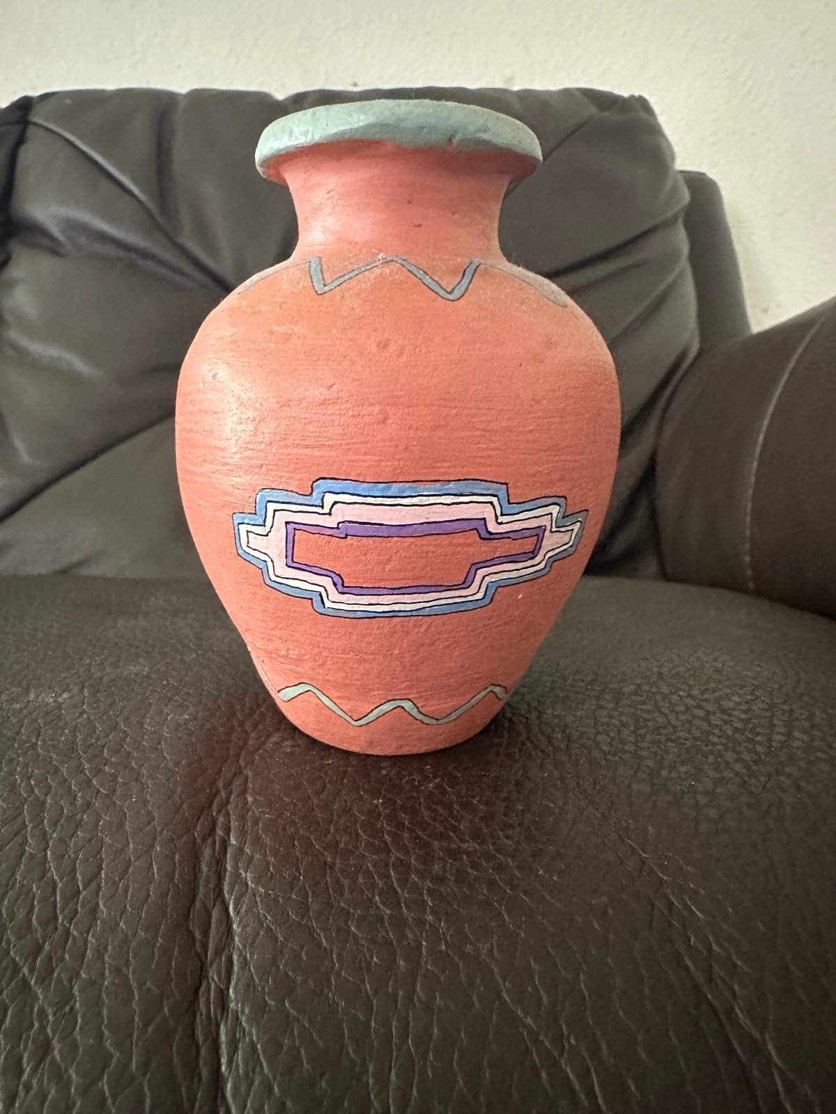 Vintage hand made hand painted native Indian American clay pottery decor vase