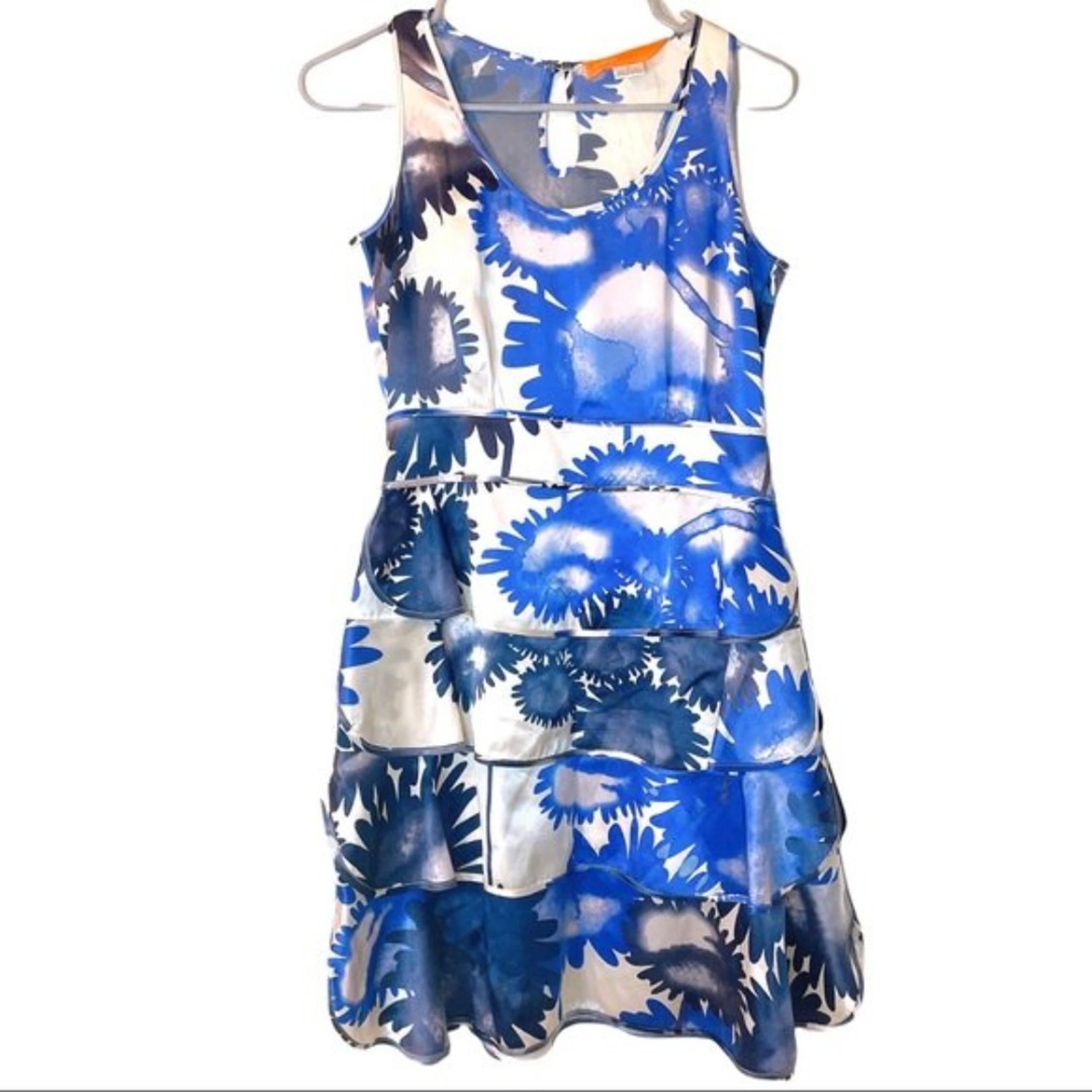 Cynthia Steffe Floral Ink Brush Silk Tiered Ruffle Sleeveless Tank Dress