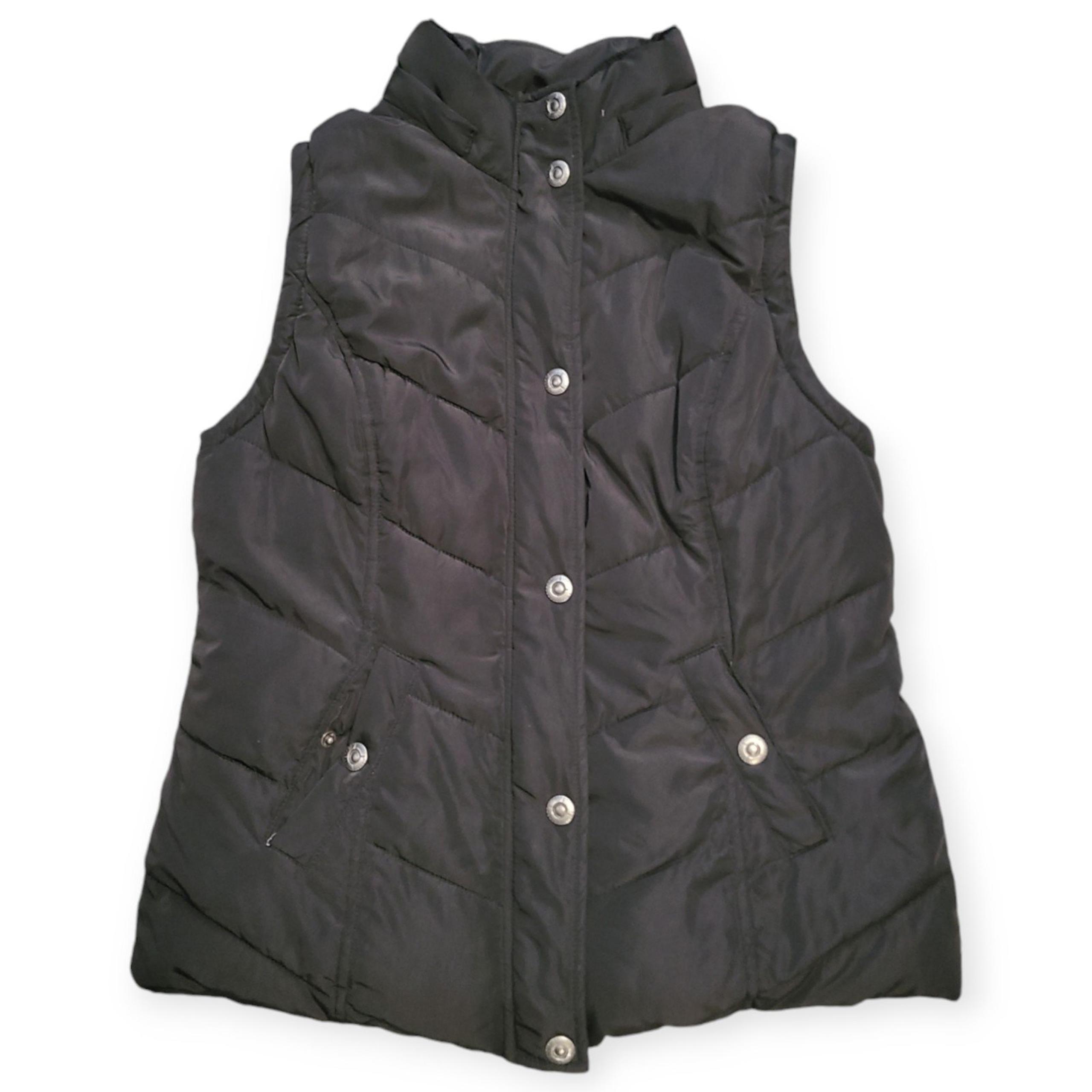 Green Tea Black Fur Lined Puffer Vest sz M