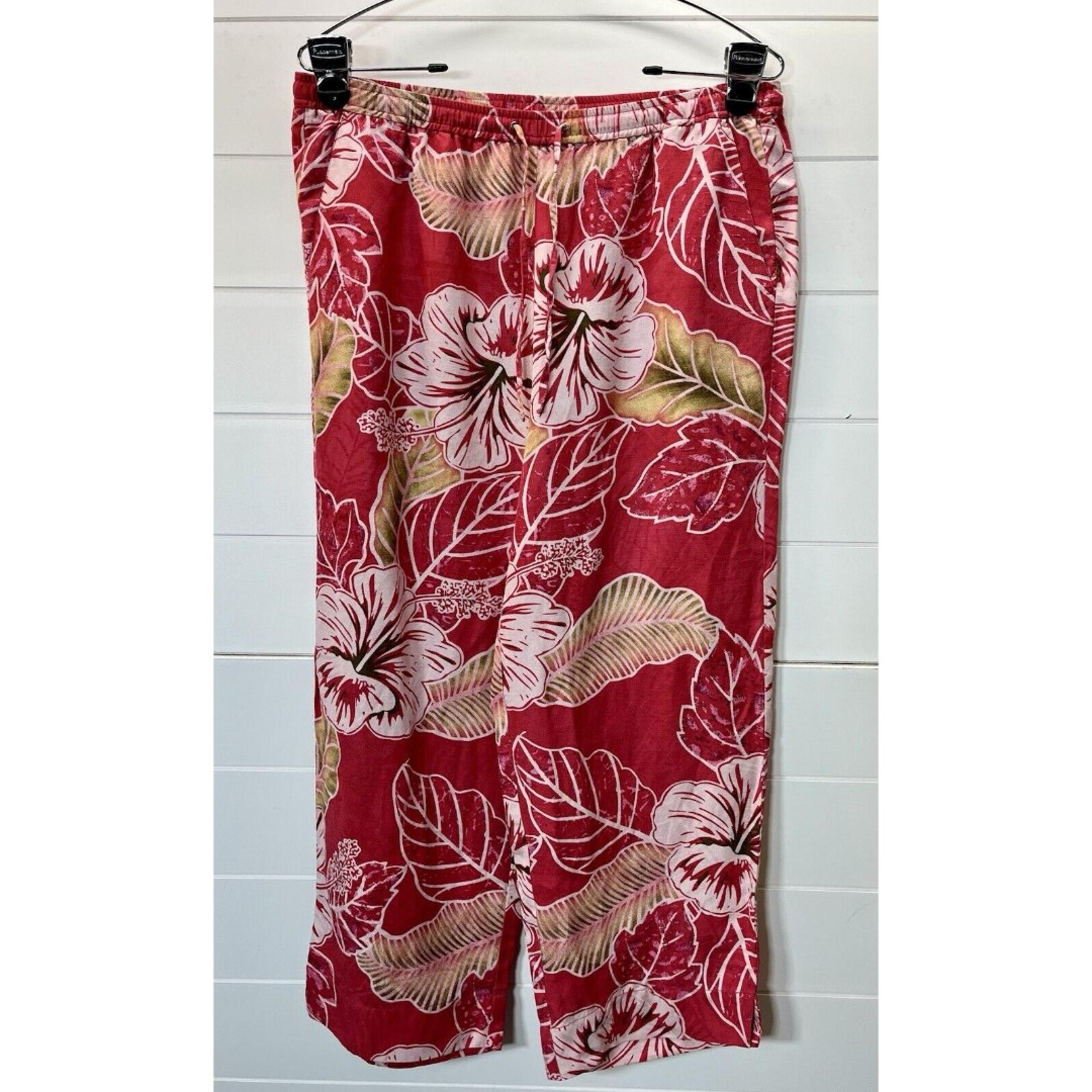 Tommy Bahama Linen Pants Womens Med Tropical Hawaiian Pockets Drawstring Beach