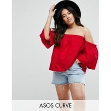 ASOS CURVE RED OFF SHOULDER EYELET TOP FLUTED SLEEVES SIZE 20 (FITS 22/24)