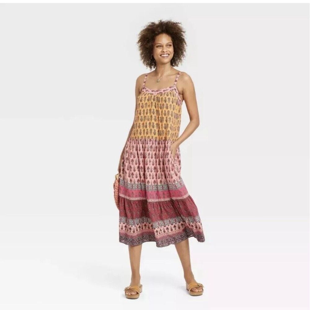 Knox Rose Womans NWT Desert Red Boho Tiered Midi Dress Size XS