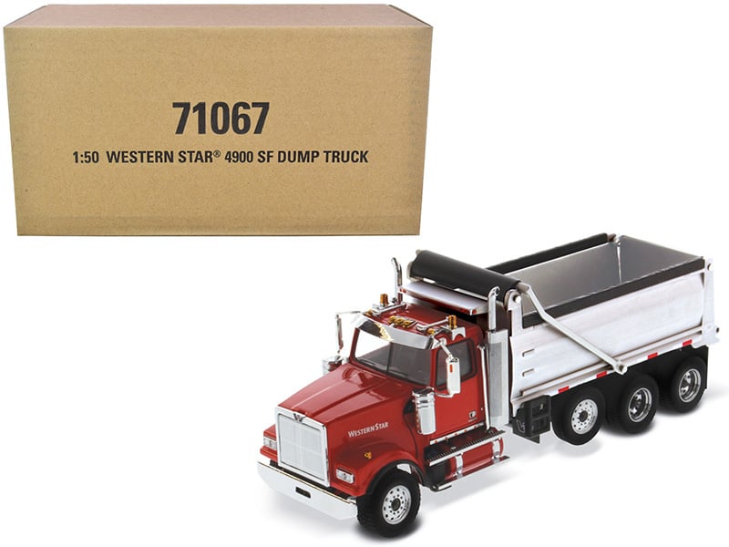 Western Star 4900 SF Dump Truck Red and Silver 1/50 Diecast Model by Diecast Mas