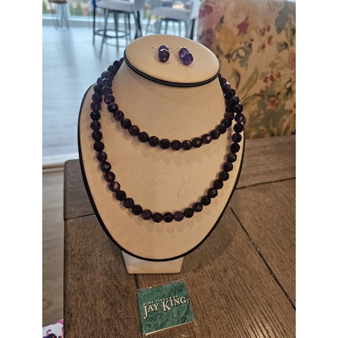 Jay King DTR Mine Finds Sterling Faceted Amethyst Bead Necklace 36” & Earrings