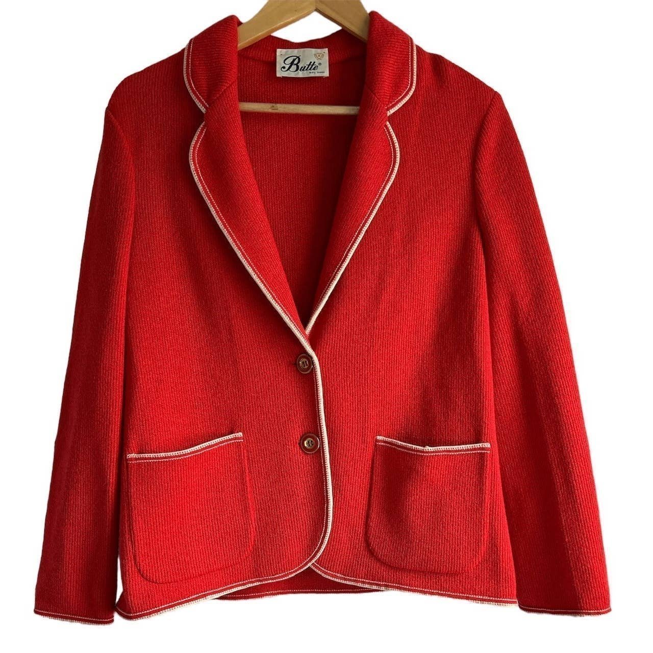 Butte Women's Size Medium Classic Vintage Sweater Knit Blazer Red White