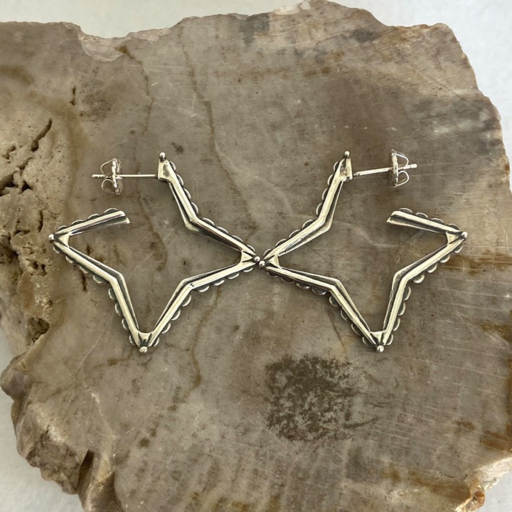 American West Carol Pollack Sterling Silver 925 1.5 Morning Star Hoop Earrings