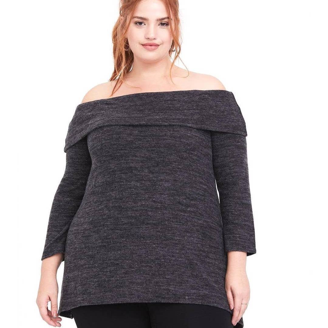 Torrid 5 (5X 28) Off Shoulder Dark Gray Super Soft Plush Hacci Sweatshirt Top