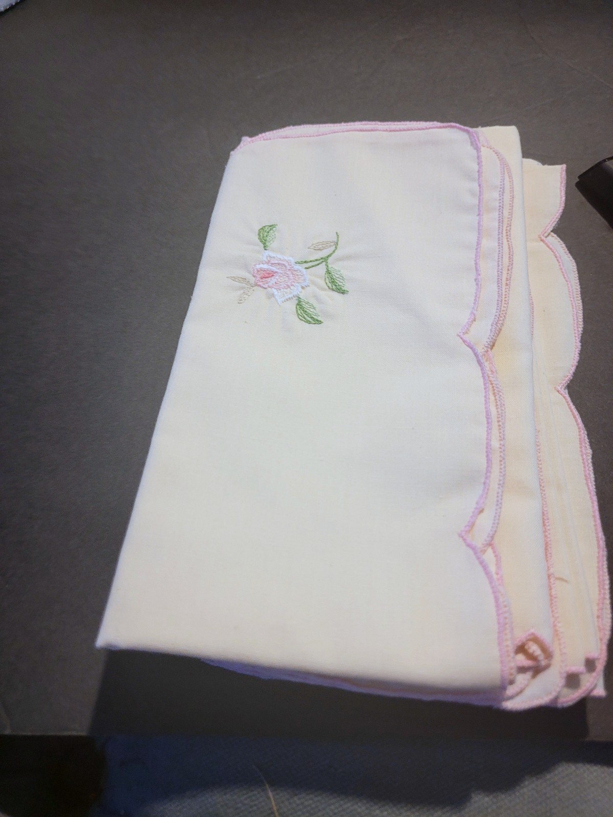 8 Vintage Collection Embroidery design Corner Rose Pink 100% Cotton Napkin White