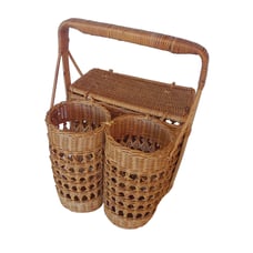 Vintage Wicker Picnic Basket with Wine Holders 16”