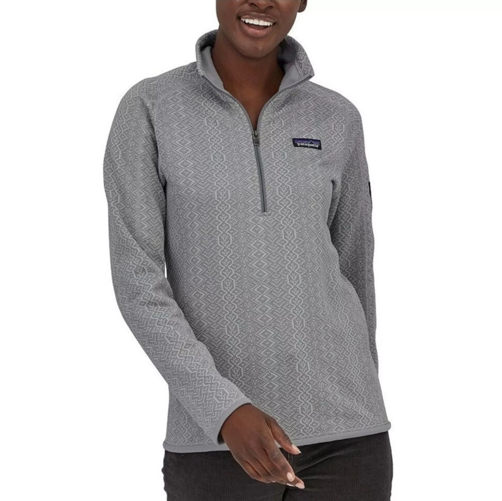 Patagonia Womens Better Sweater 1/4 Frozen Jaquard Salt Grey Zip Small