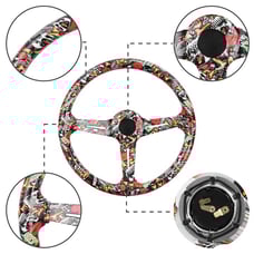 NEW JDM UNIVERSAL 350MM STICKERBOMB Acrylic Deep Dish 6 Holes Steering Wheel