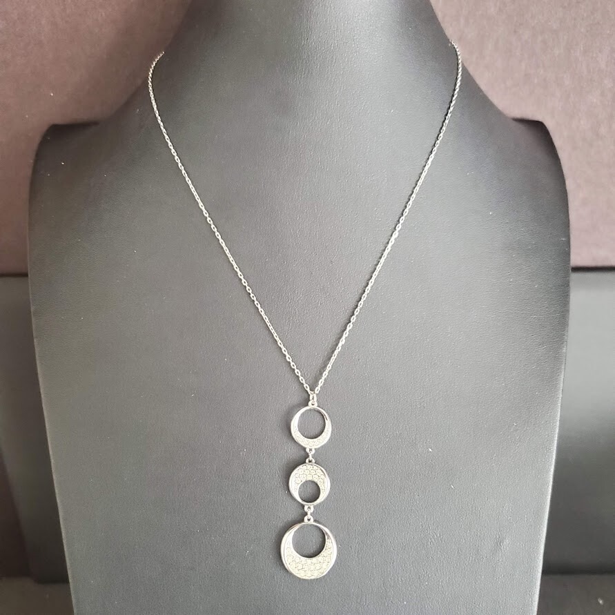 Swarovski Ragtime Necklace Pave Crystal Rhodium Plate Swan Signed Triple Pendant