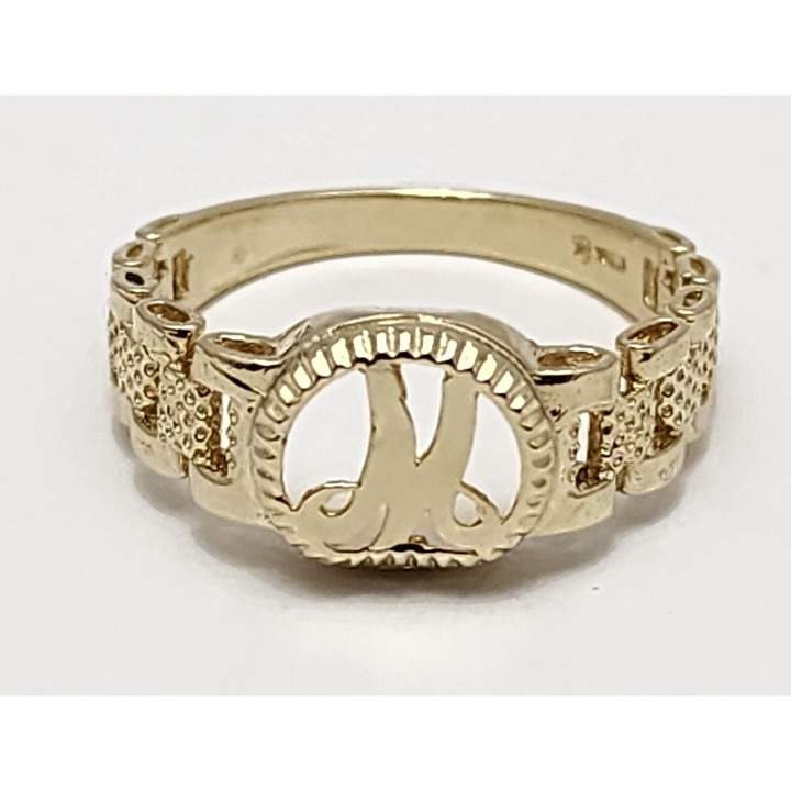 Unique 10K Solid Yellow Gold Designer Rolex Style Initial M Ring - Size 8