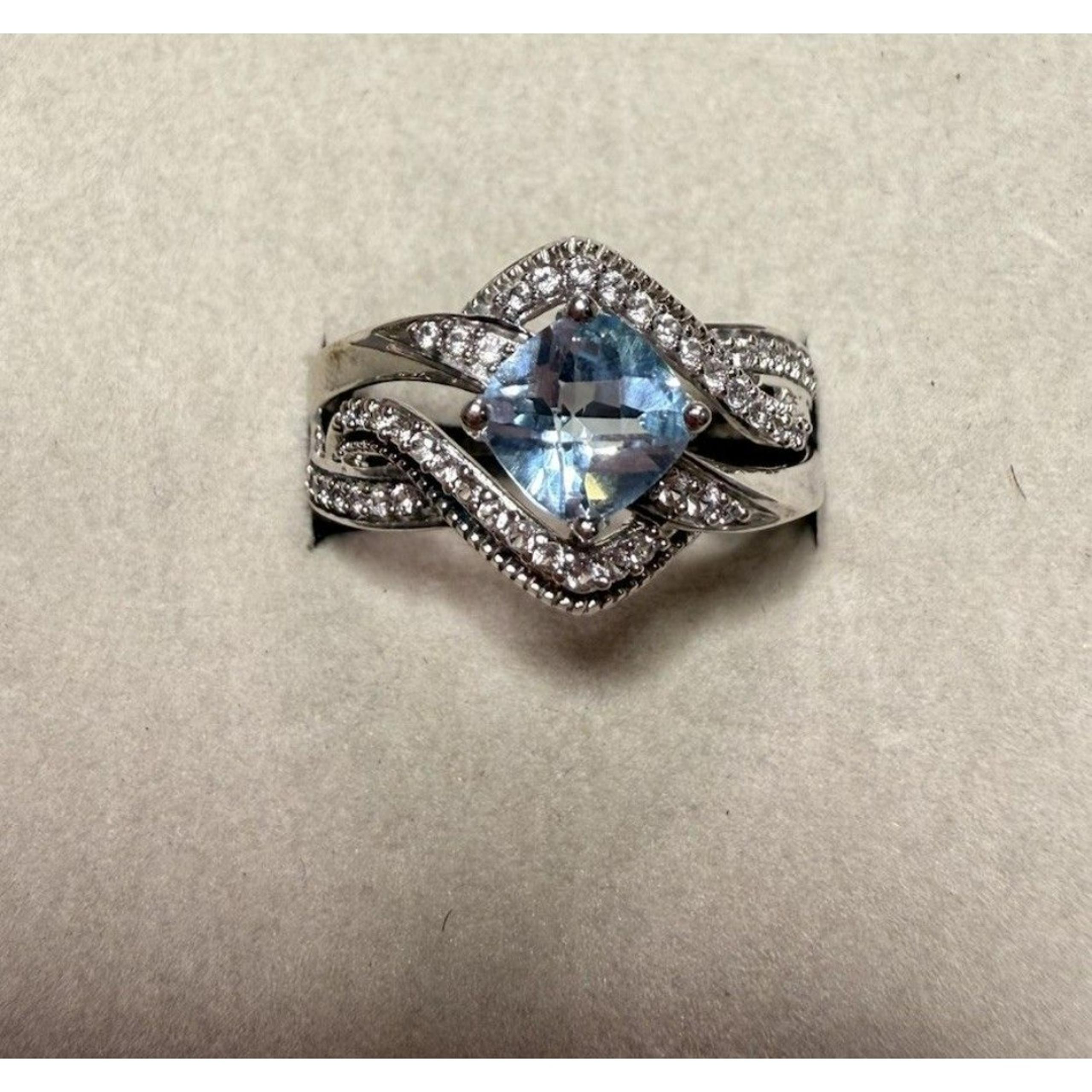 Zales Sterling Silver 925 Blue Topaz & CZ Ring – Size 6.5 – Gift Boxed