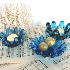 Vintage handmade Italian glass dishes floral bowl decorative cerulean blue three